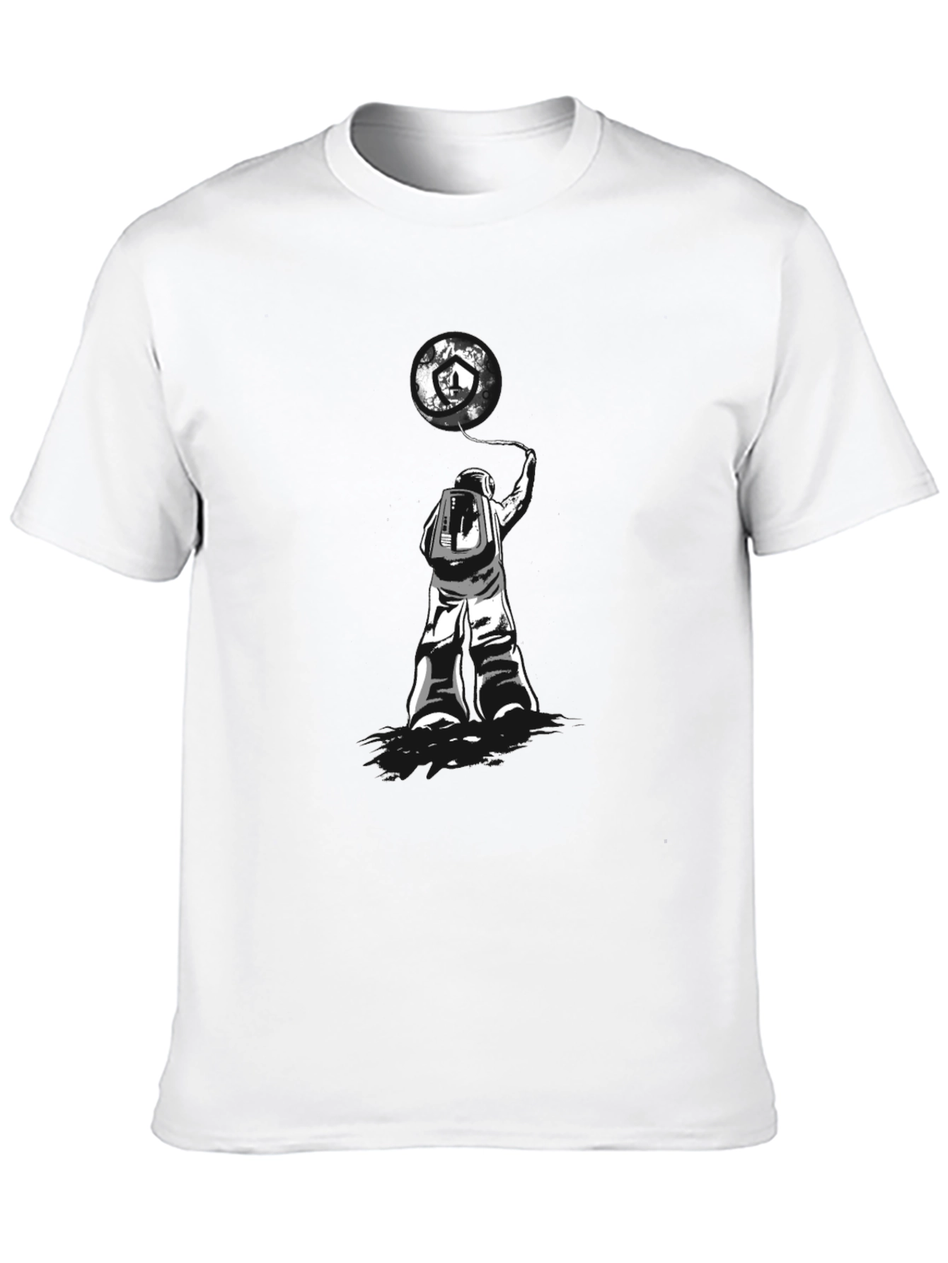 Astronaut Earth Balloon Graphic Tee - Trendy Black T-Shirt