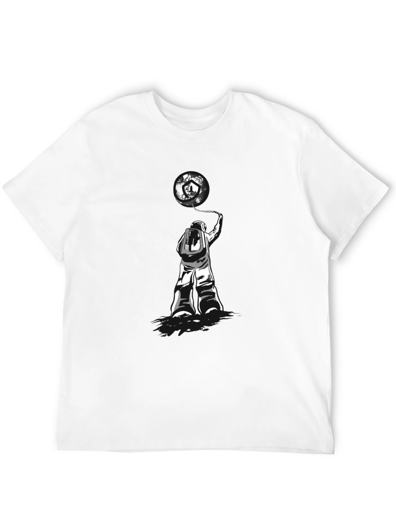 Astronaut Earth Balloon Graphic Tee - Trendy Black T-Shirt