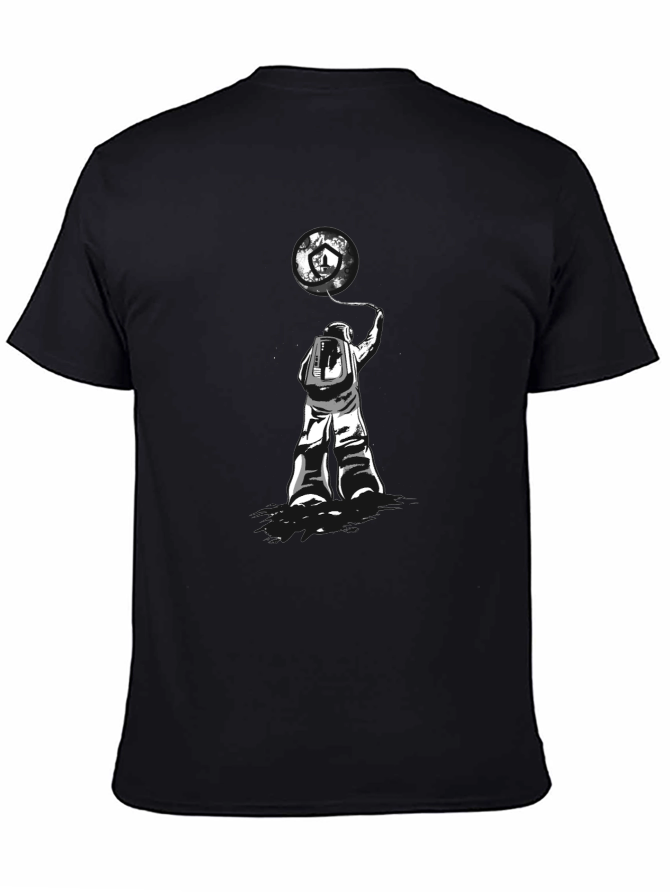Astronaut Earth Balloon Graphic Tee - Trendy Black T-Shirt