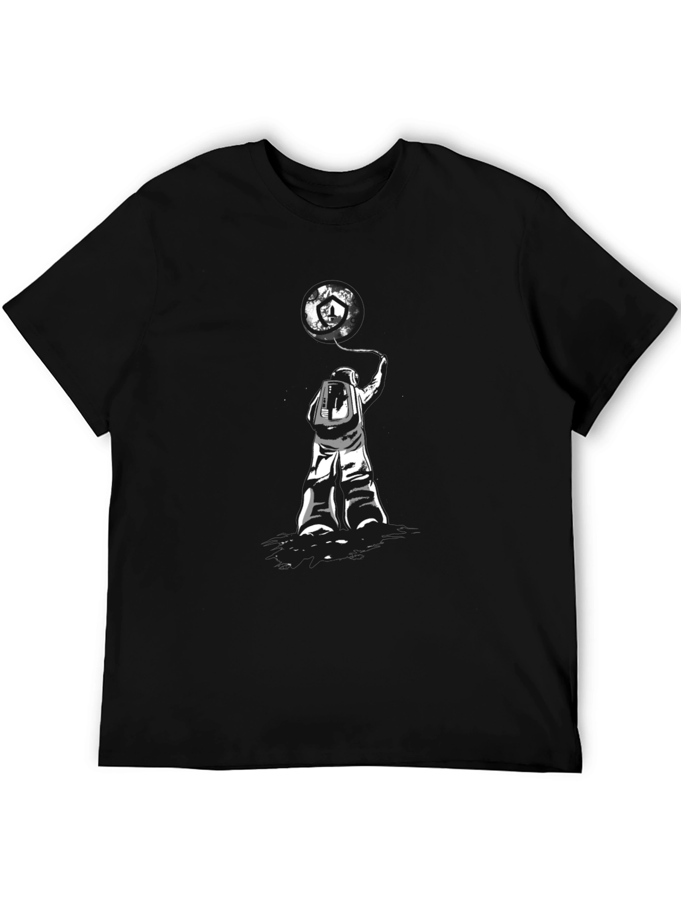 Astronaut Earth Balloon Graphic Tee - Trendy Black T-Shirt