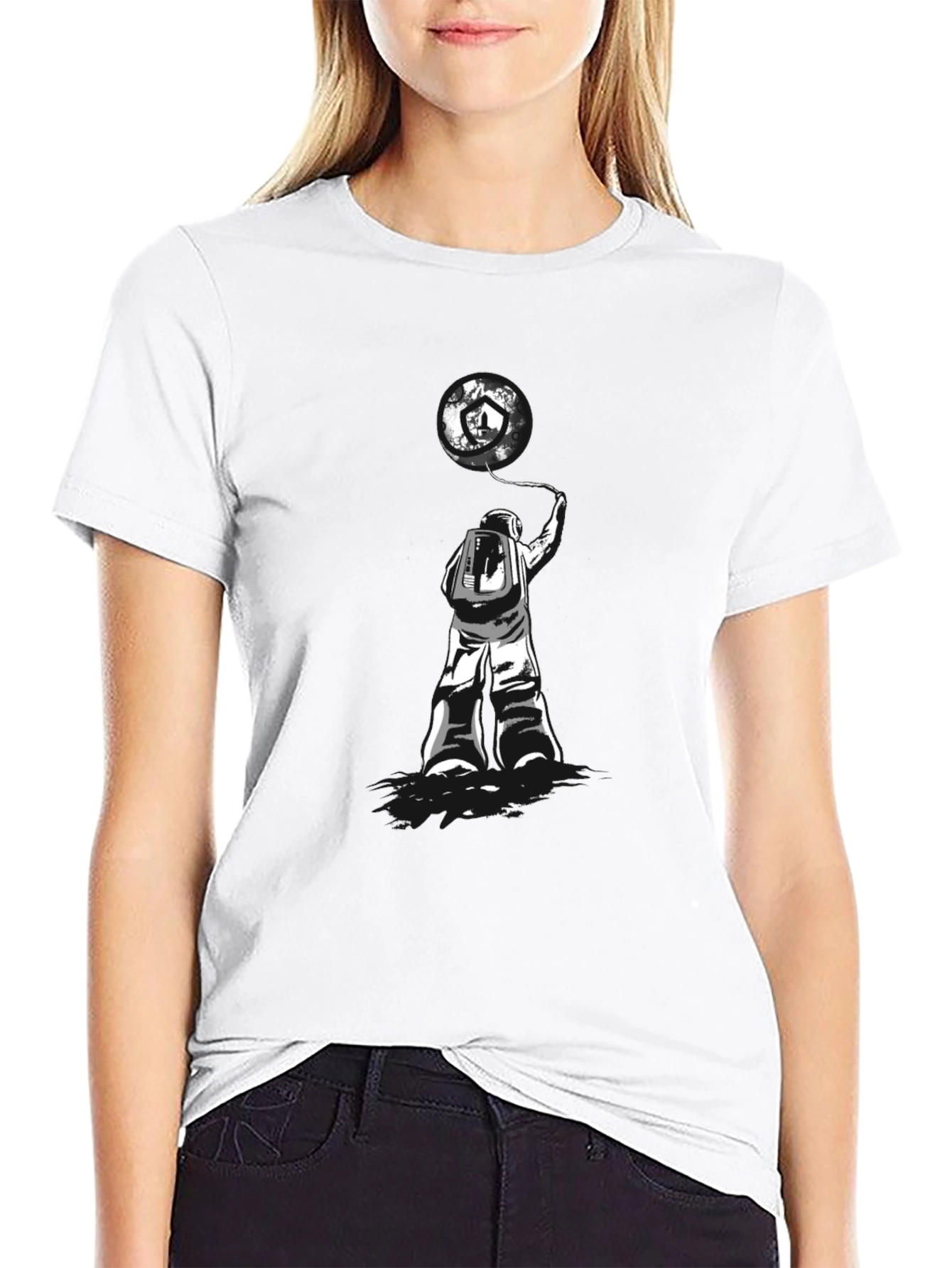 Astronaut Earth Balloon Graphic Tee - Trendy Black T-Shirt