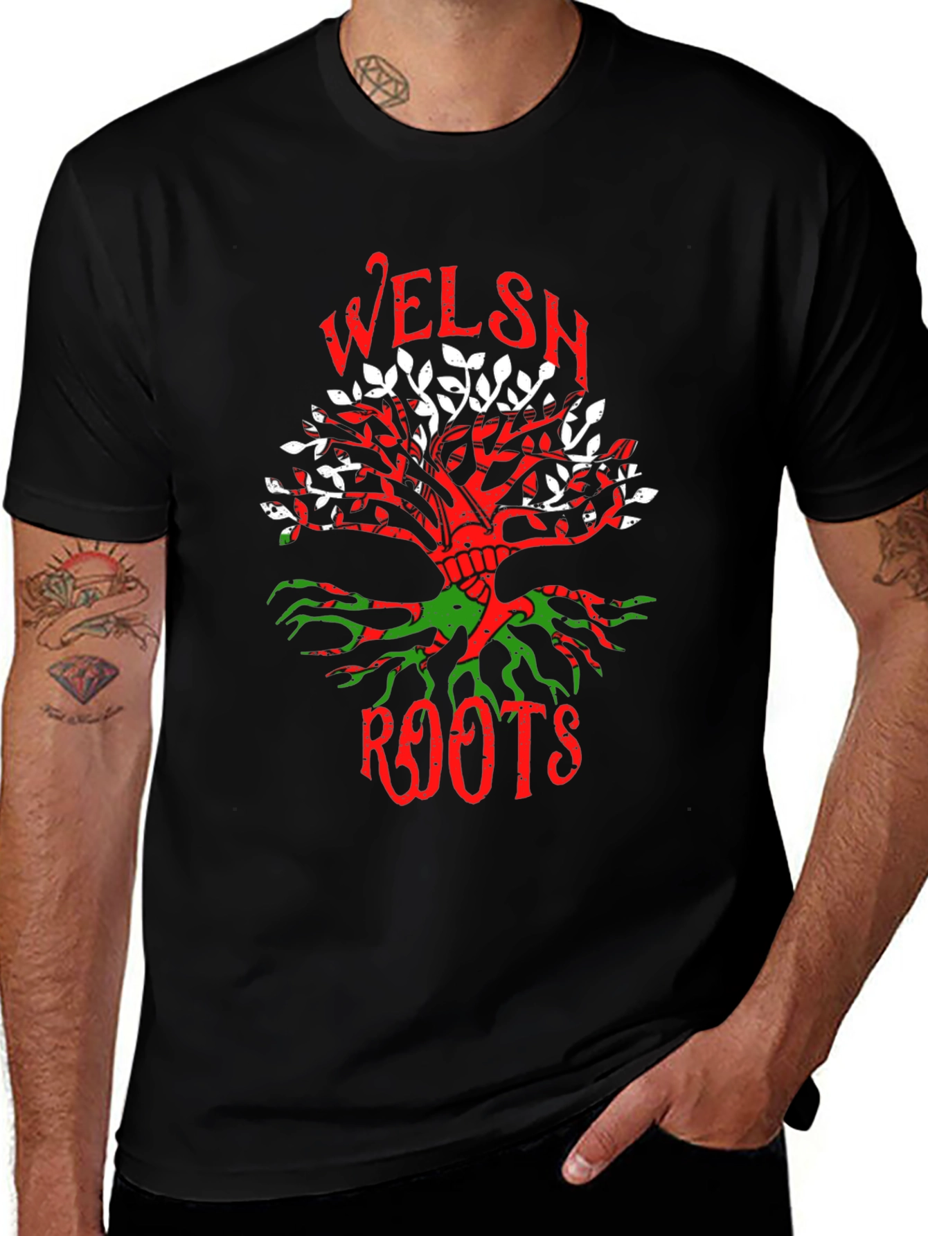Welsh Roots Tree Graphic T-Shirt Black