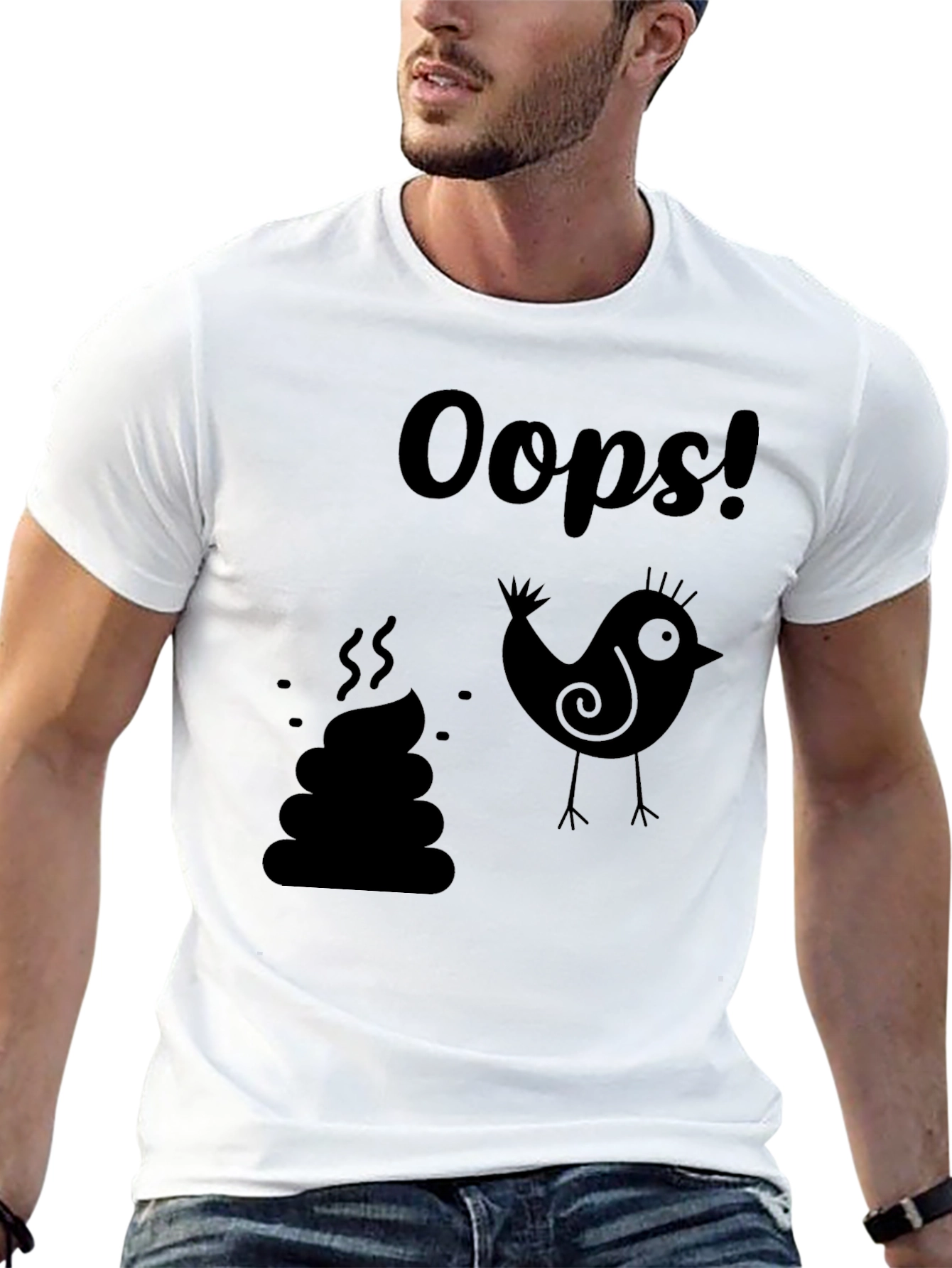 Oops! Bird Poop Graphic T-Shirt - Unisex Black Tee