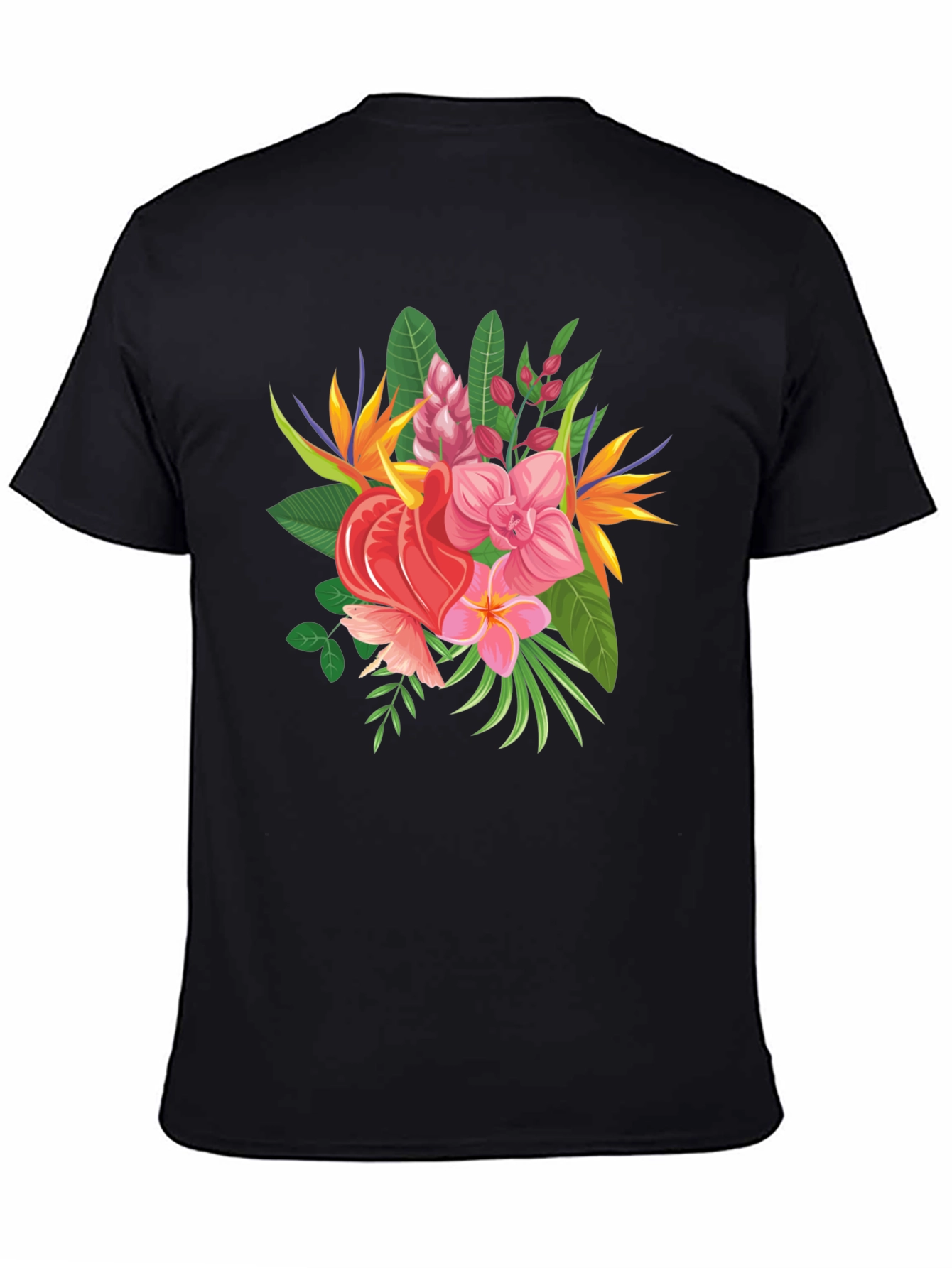 Tropical Floral Graphic Tee - Black Casual Shirt
