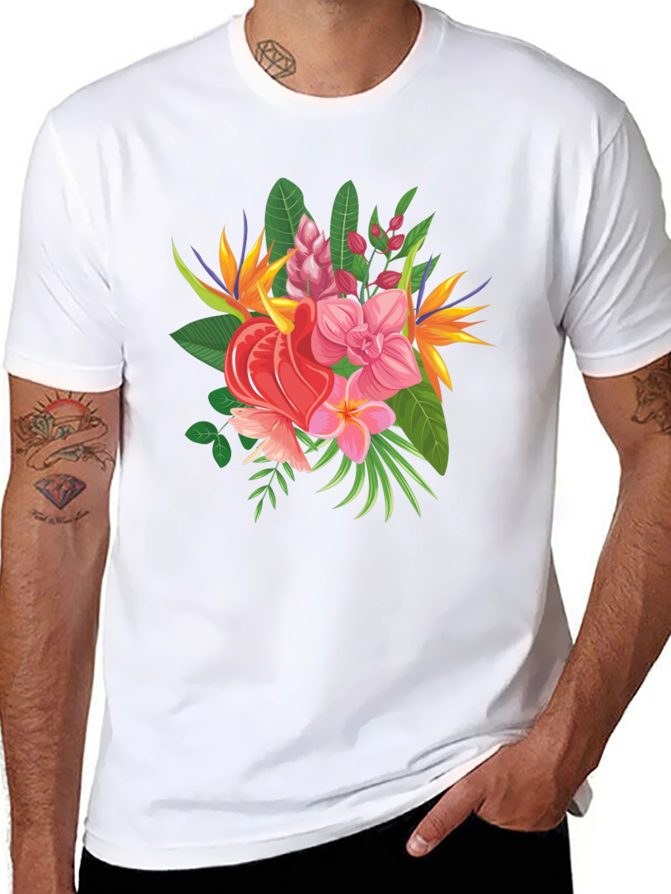 Tropical Floral Graphic Tee - Black Casual Shirt