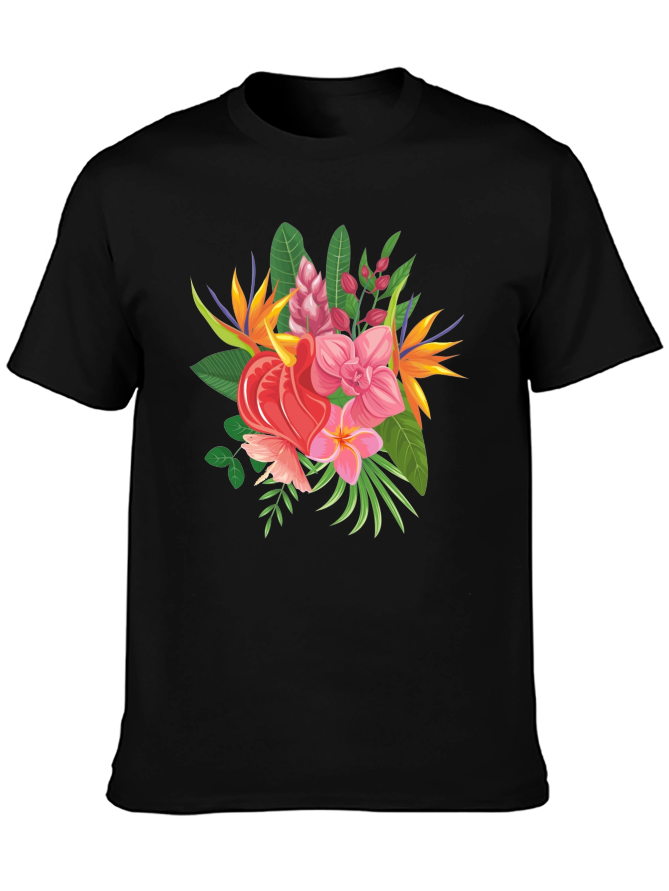 Tropical Floral Graphic Tee - Black Casual Shirt