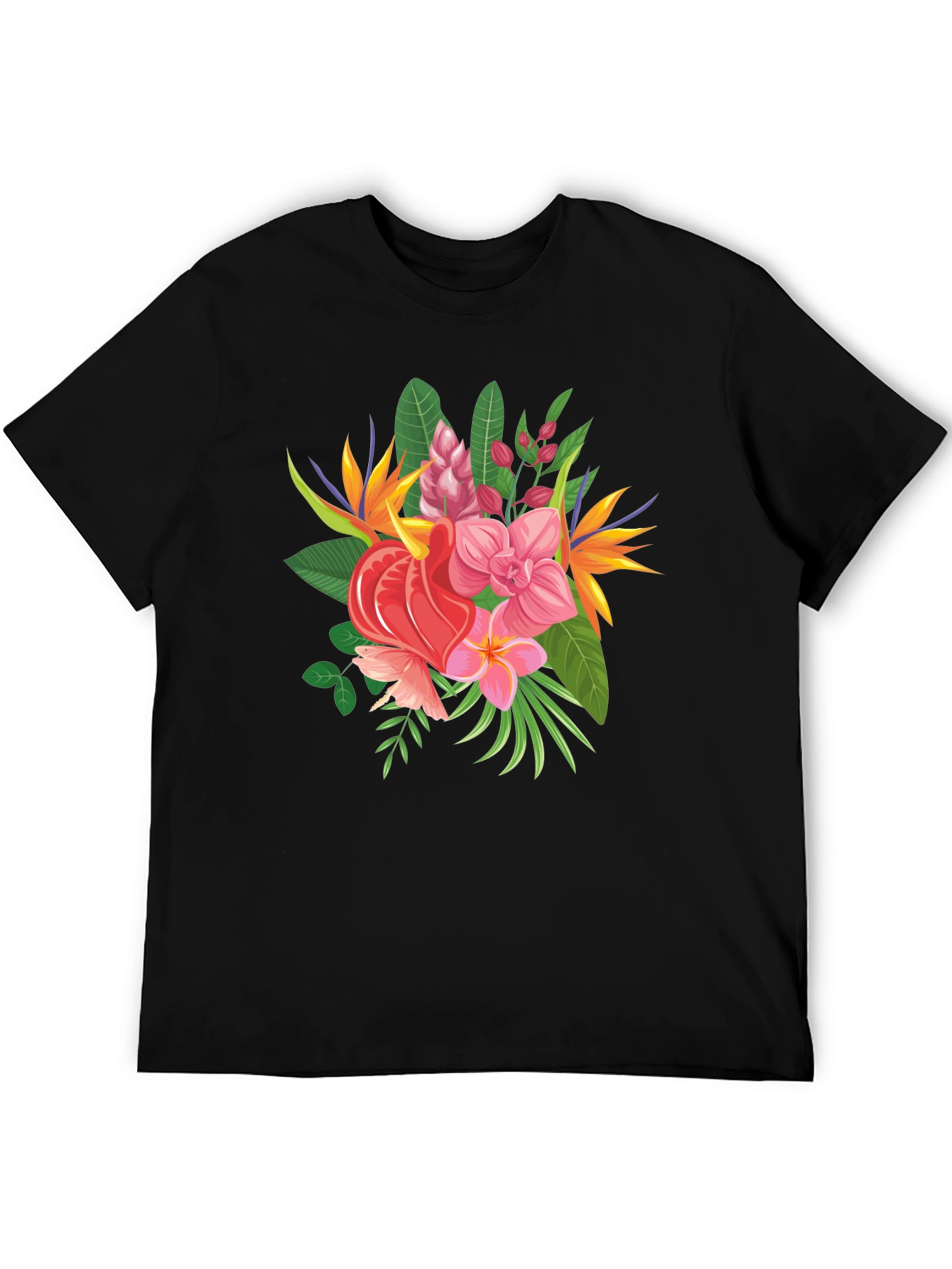 Tropical Floral Graphic Tee - Black Casual Shirt