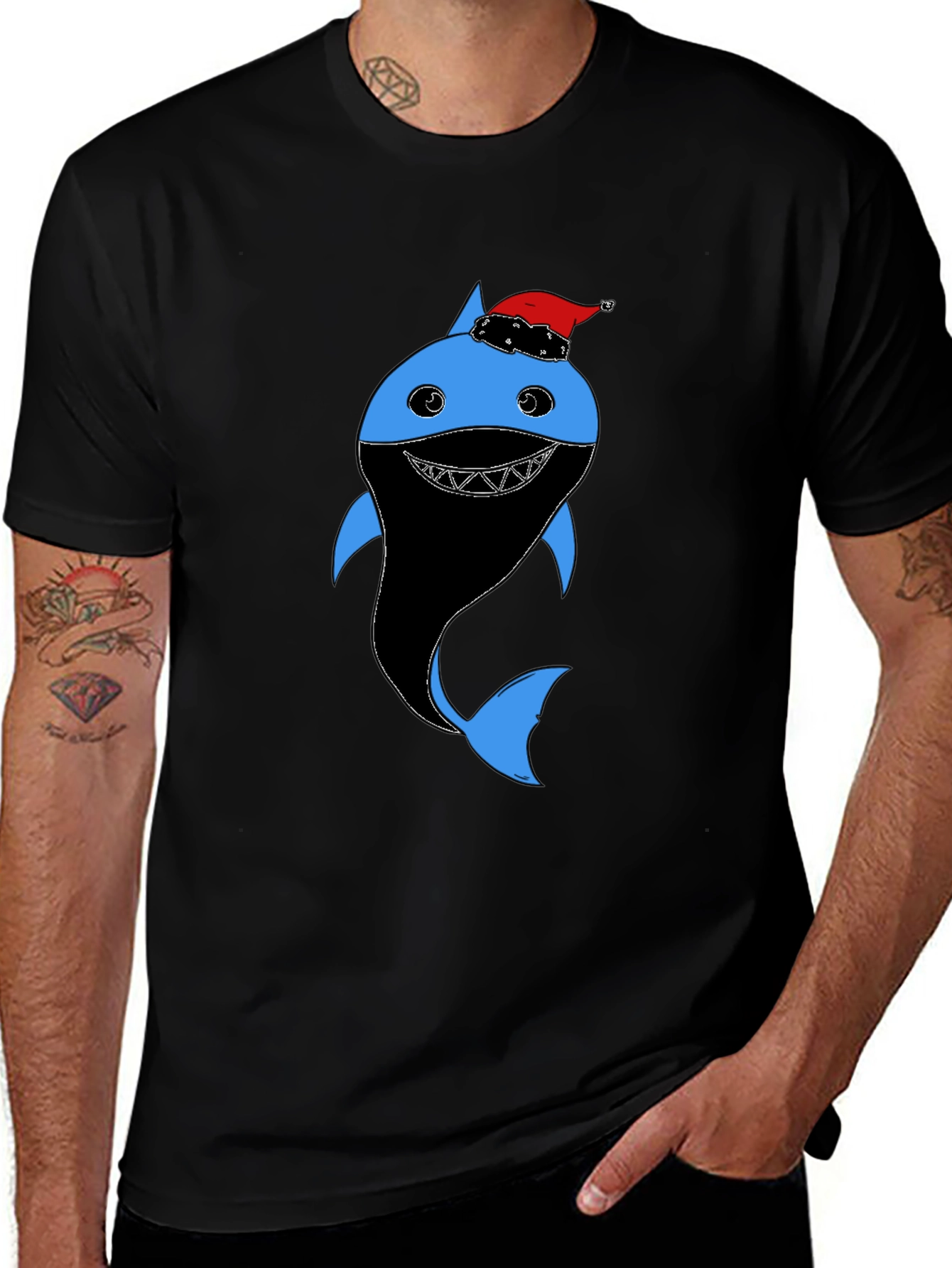 Festive Shark Graphic Tee - Holiday Humor