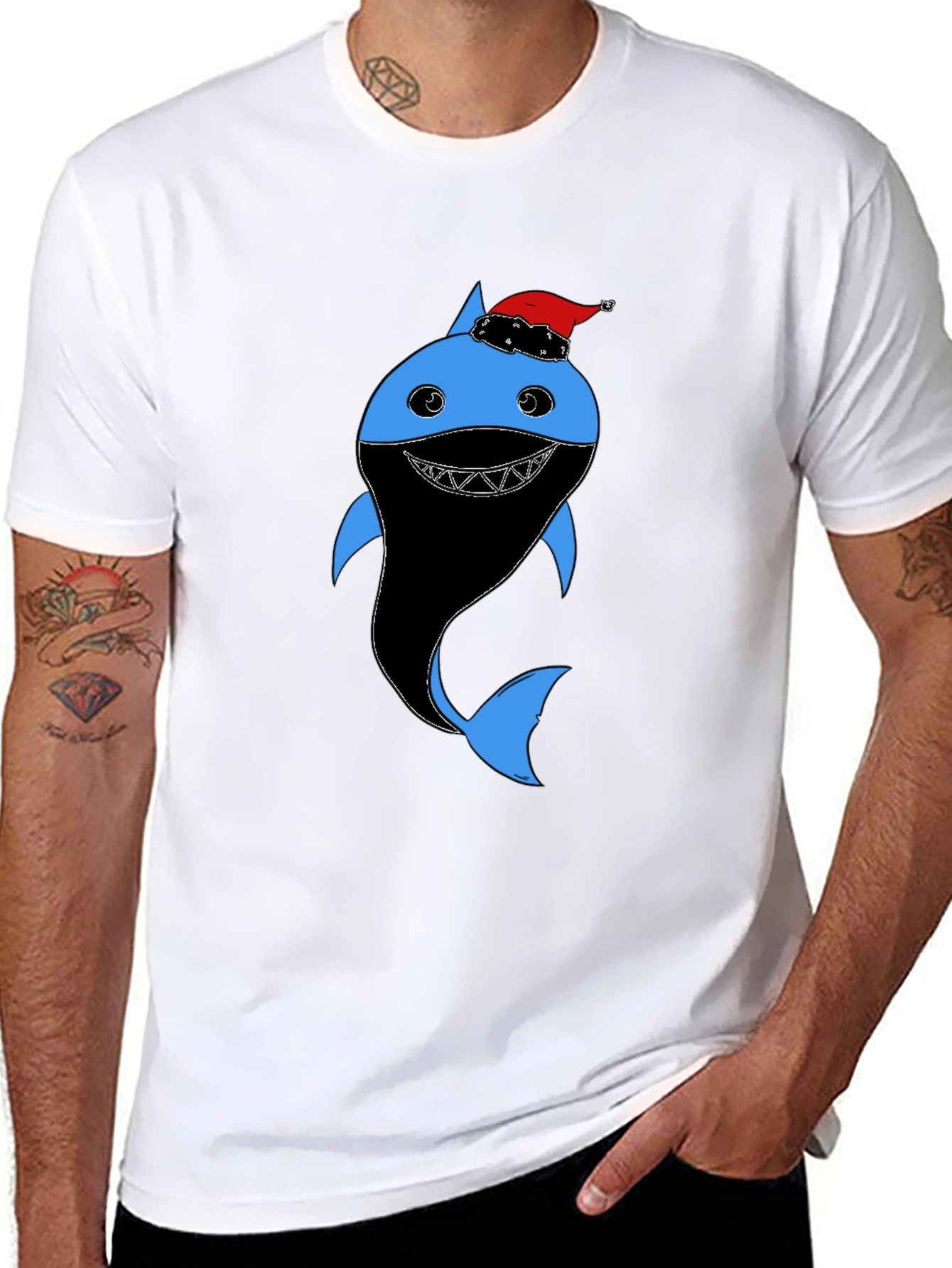 Festive Shark Graphic Tee - Holiday Humor