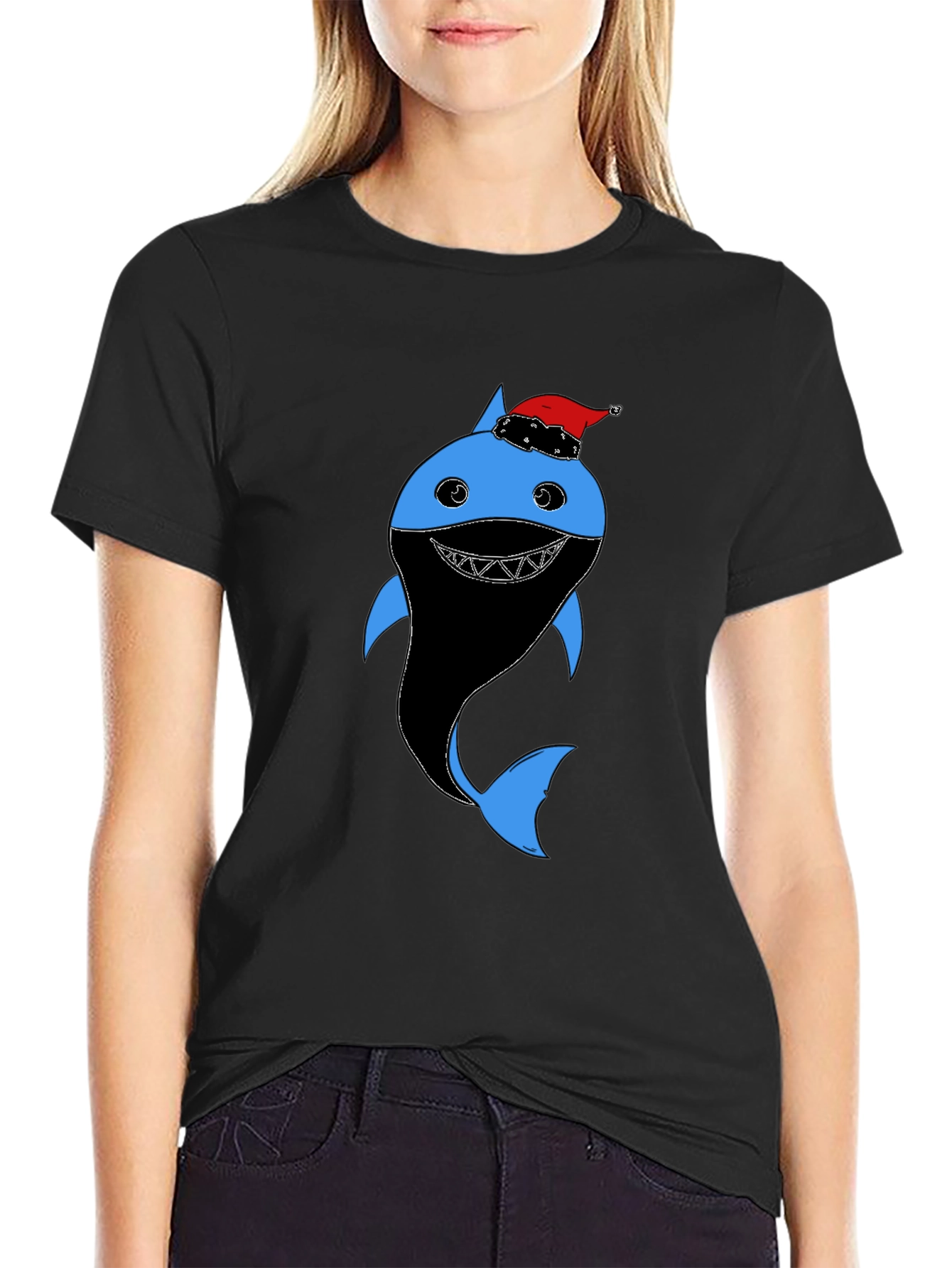 Festive Shark Graphic Tee - Holiday Humor
