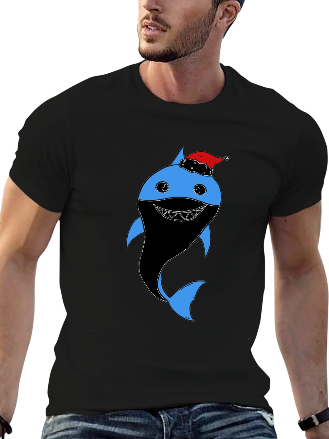 Festive Shark Graphic Tee - Holiday Humor