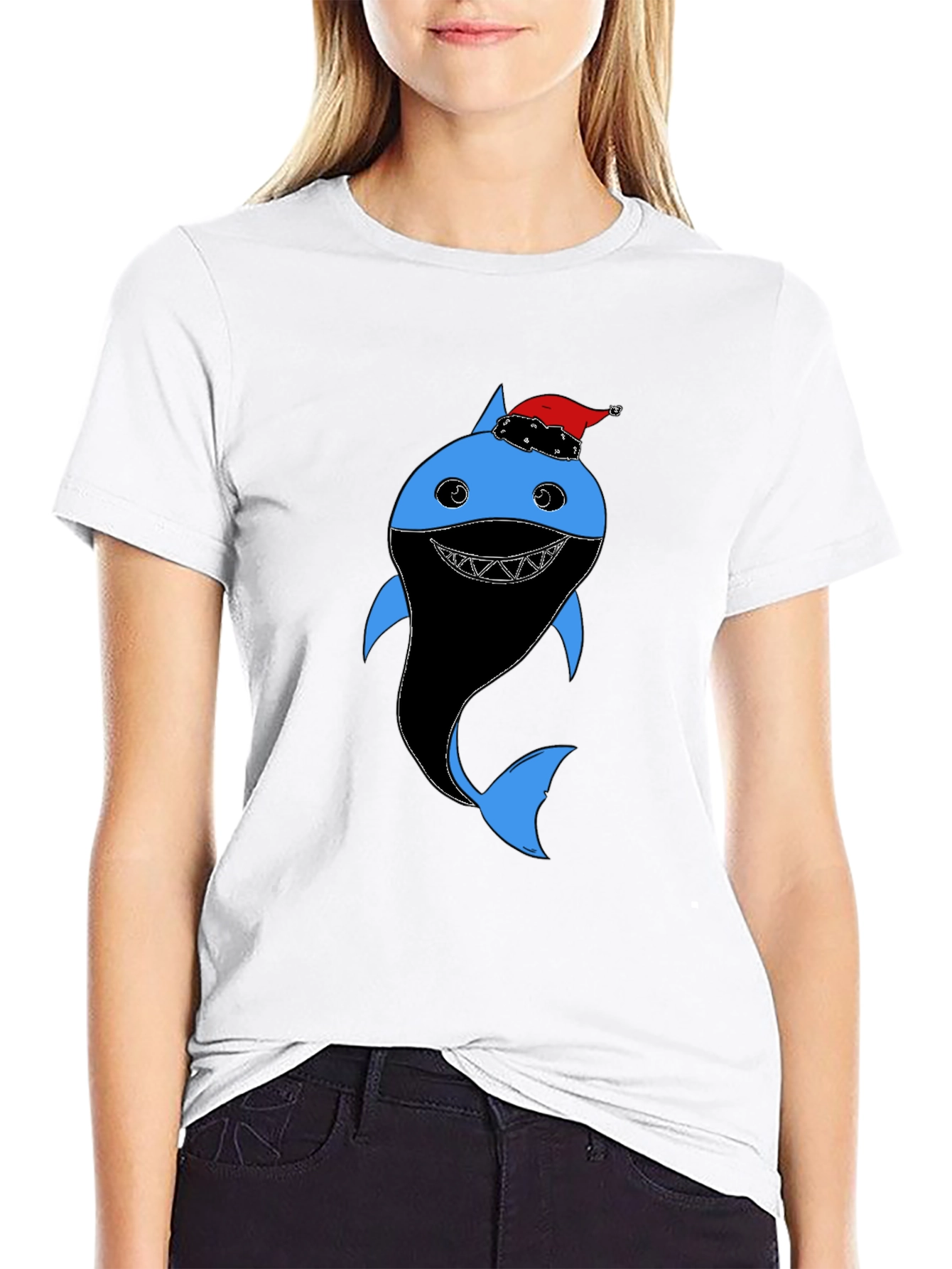 Festive Shark Graphic Tee - Holiday Humor